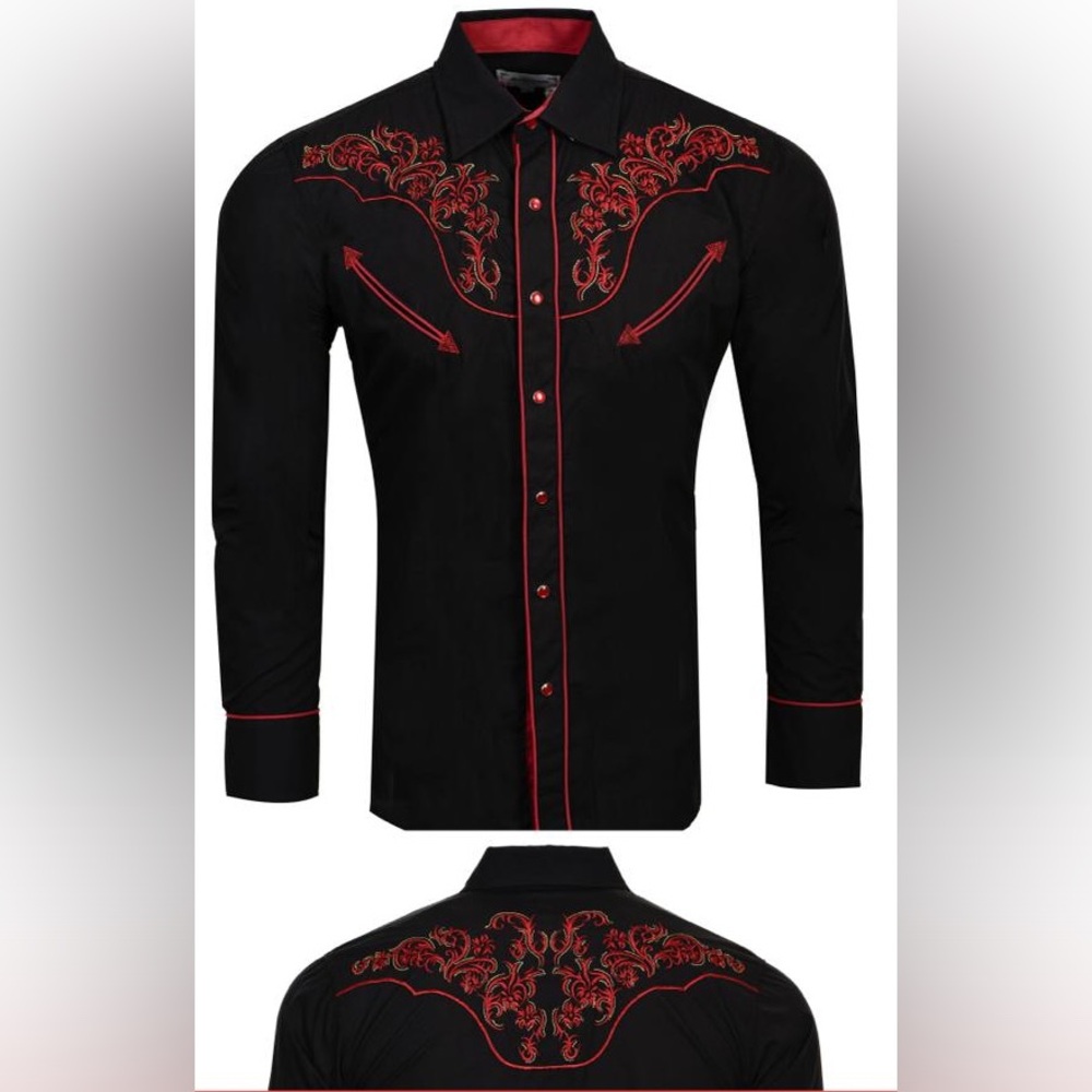 Texas Cowboy Black Shirt with Red Embroidery